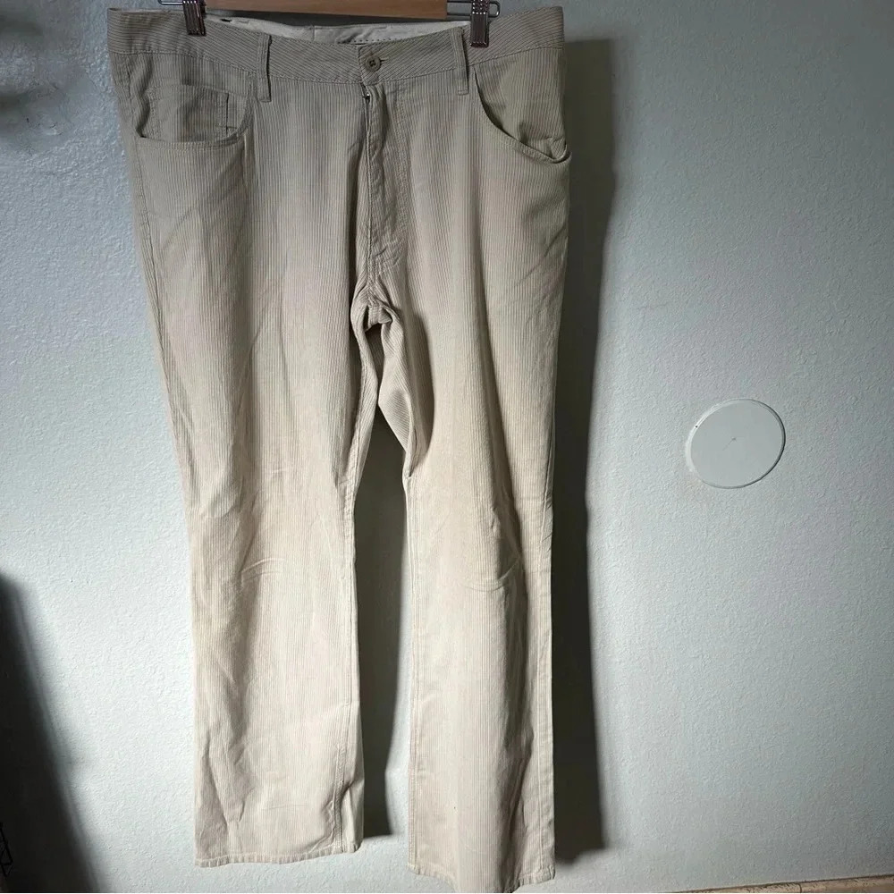 Nat Nast luxury trousers tan khaki green striped lightweight wide leg sz 38